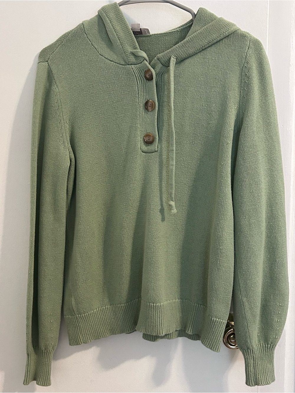 LOFT Sage Green Hooded Henley Pullover